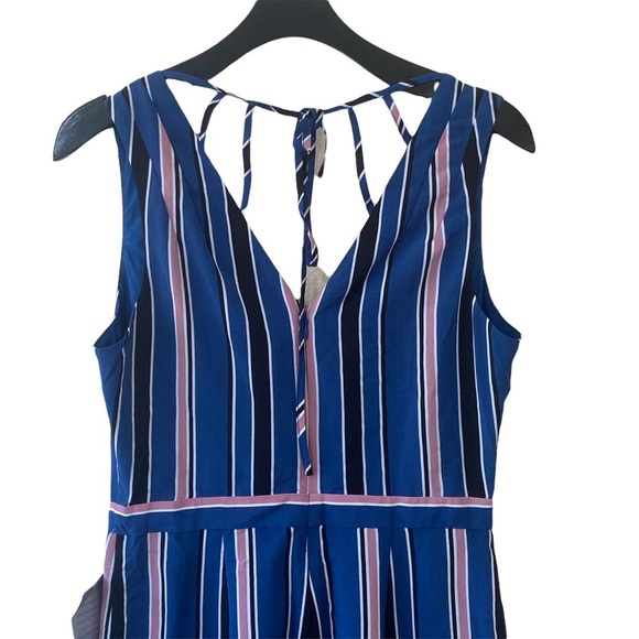 1901 Blue Multi-Color Stripe Wide Leg Cropped Jumpsuit - Picture 6 of 11